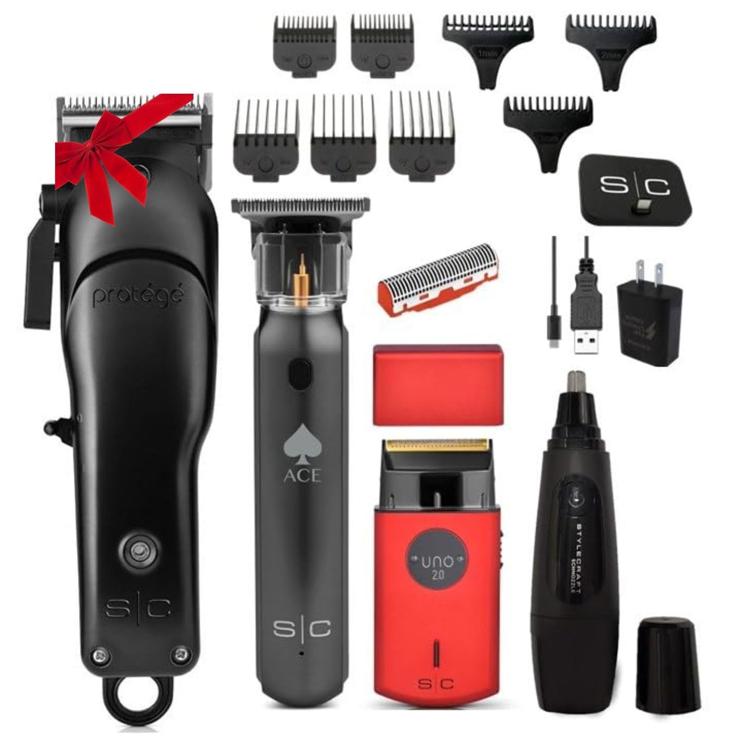 Stylecraft Protégé Clipper, Ace Trimmer, Uno 2.0 Foil Shaver, Schnozzle Nose and Ear Trimmer and USB-C Charging Station - Holiday Gift Bundle Deal